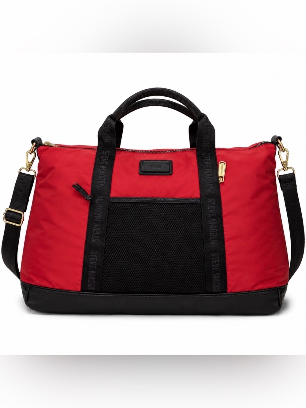 Steve Madden bag overnight carry on travel nylon red & black shoulder strap